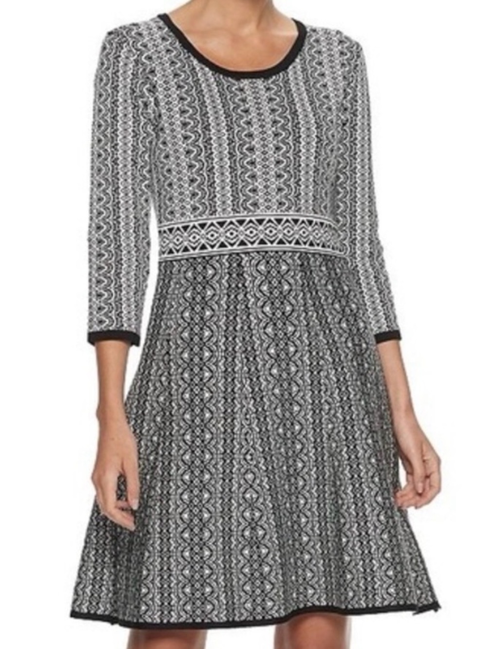 Nina Leonard Black and White Fit & Flare Sweater Dress